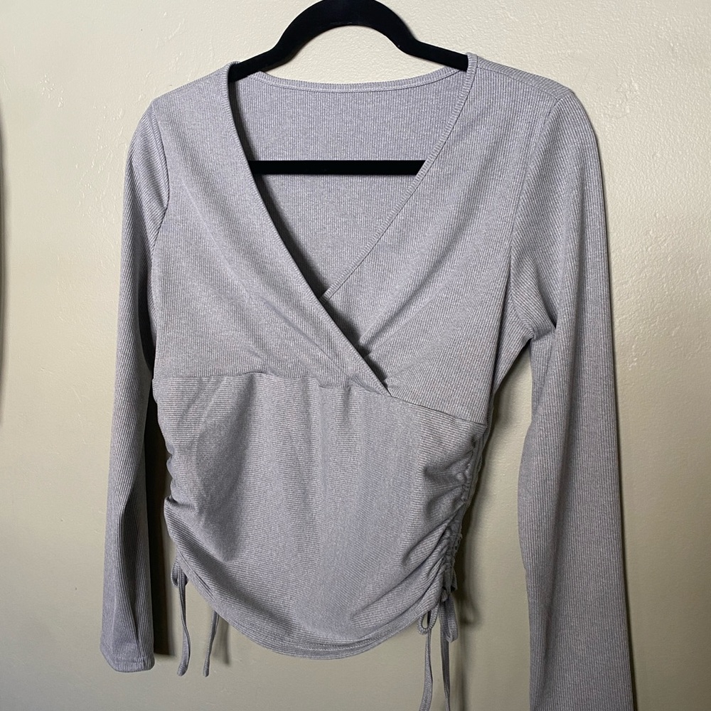 Gray Long Sleeve Tee Top